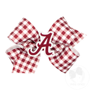 Medium Collegiate Gingham Hair Bow with Logo Patch