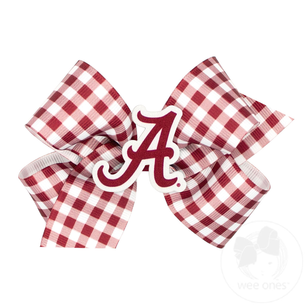 Medium Collegiate Gingham Hair Bow with Logo Patch