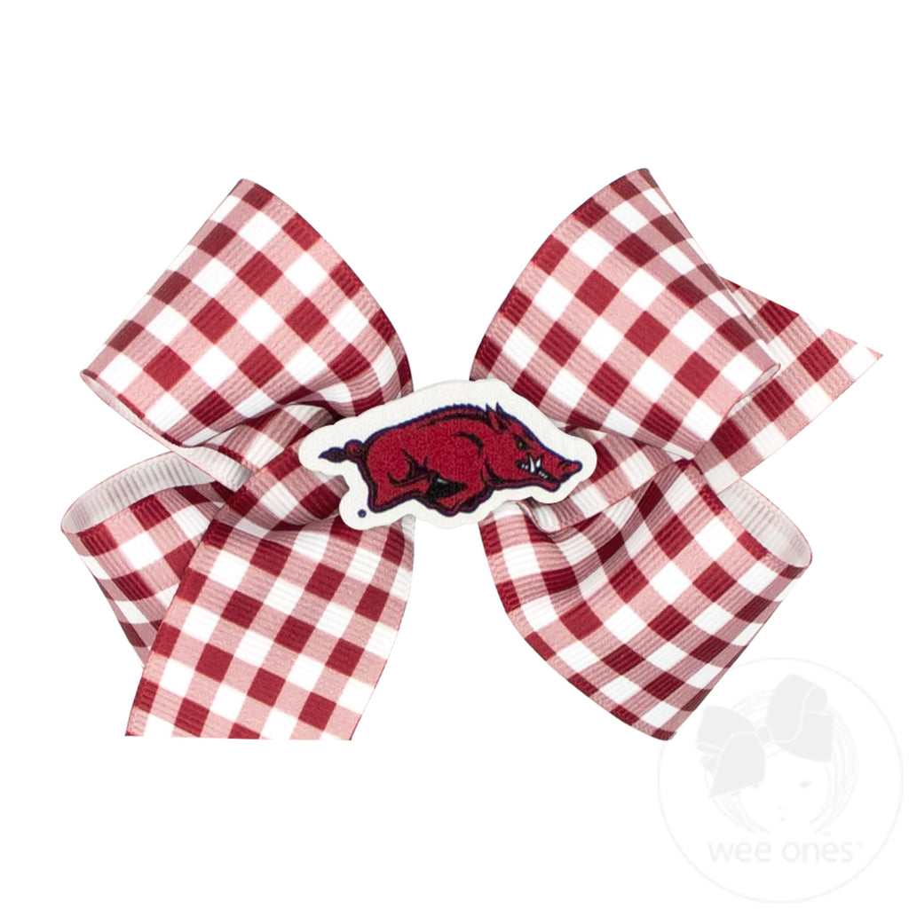 Medium Arkansas Gingham Hair Bow with Logo Patch