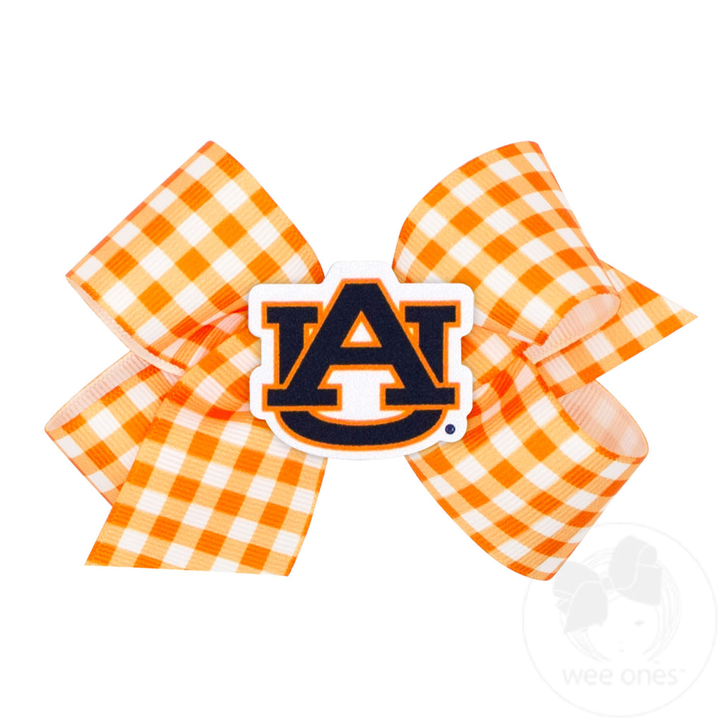 Medium Auburn Gingham Hair Bow with Logo Patch