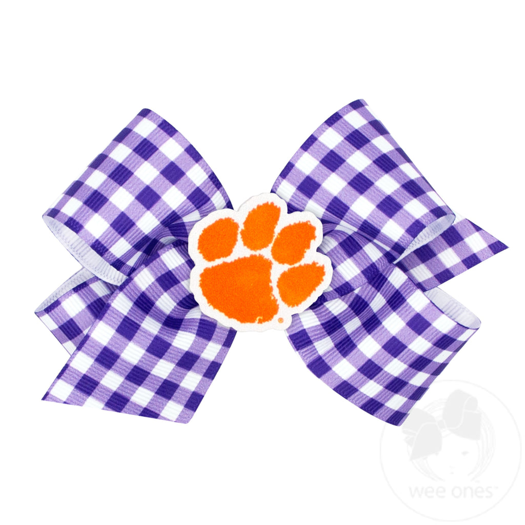 Medium Clemson Gingham Hair Bow with Logo Patch
