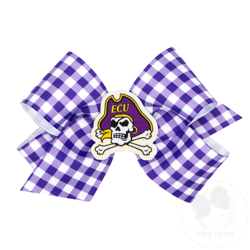 Medium East Carolina Gingham Hair Bow with Logo Patch