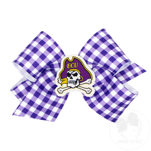 Medium East Carolina Gingham Hair Bow with Logo Patch