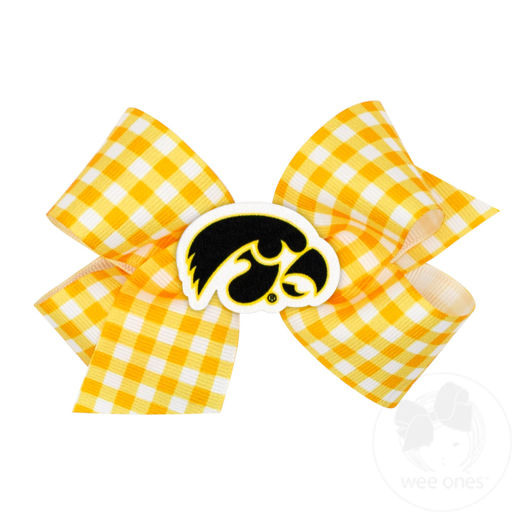 Medium Iowa Gingham Hair Bow with Logo Patch