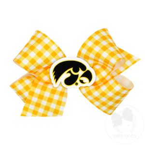 Medium Iowa Gingham Hair Bow with Logo Patch