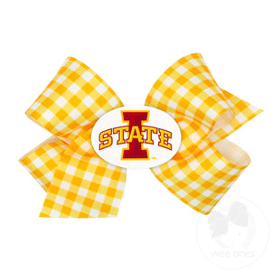 Medium Iowa State Gingham Hair Bow with Logo Patch