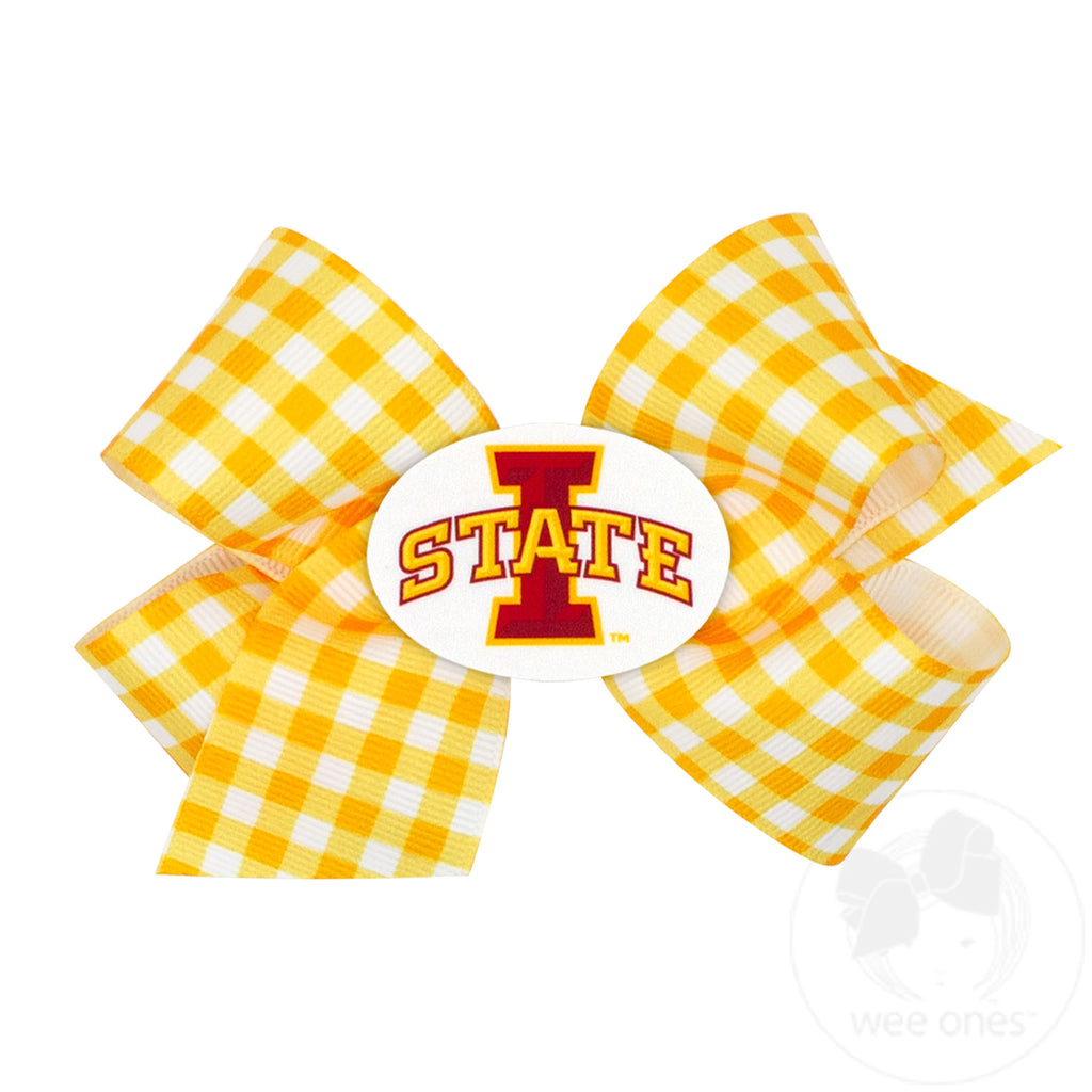 Medium Iowa State Gingham Hair Bow with Logo Patch