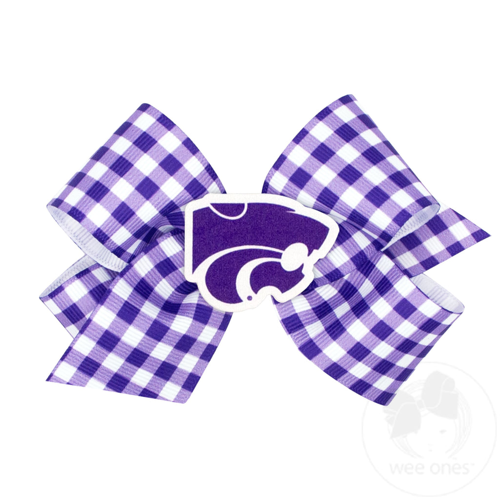 Medium Kansas State Gingham Hair Bow with Logo Patch