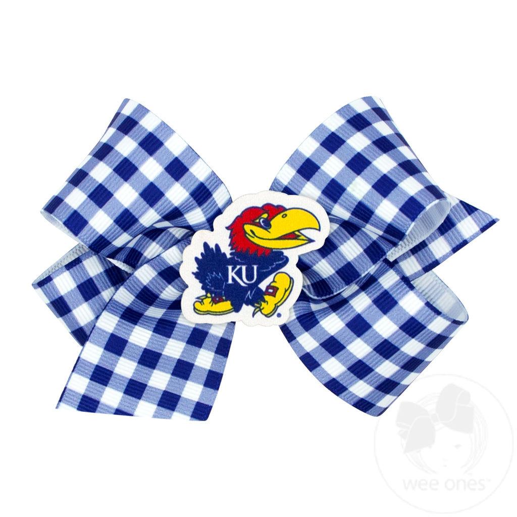 Medium Kansas Gingham Hair Bow with Logo Patch