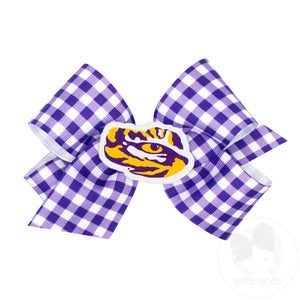 Medium Louisiana State Gingham Hair Bow with Logo Patch
