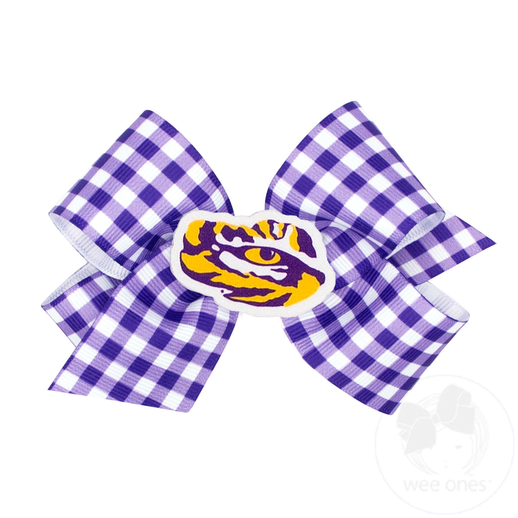 Medium Louisiana State Gingham Hair Bow with Logo Patch