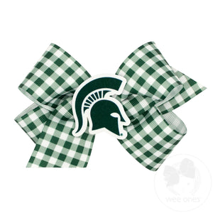 Medium Michigan State Gingham Hair Bow with Logo Patch
