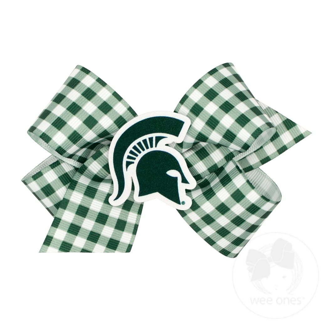 Medium Michigan State Gingham Hair Bow with Logo Patch