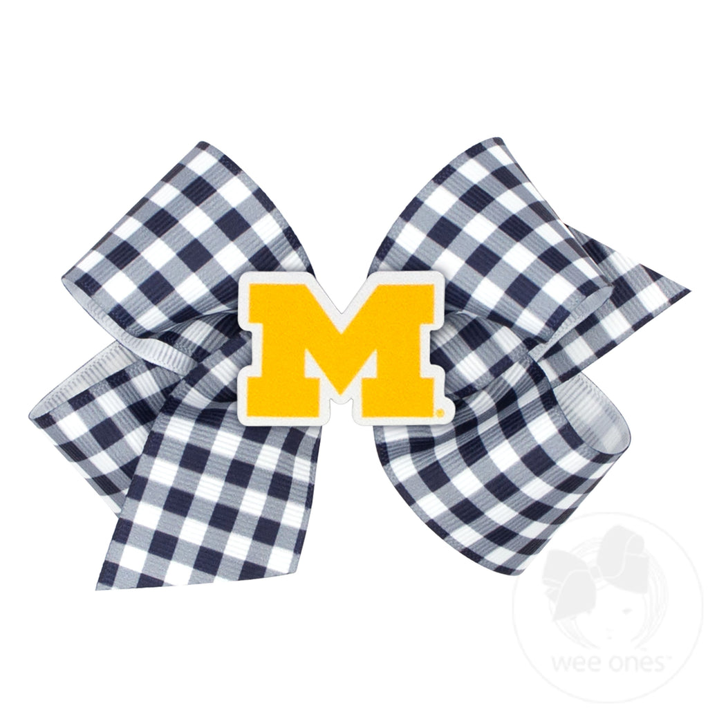 Medium Michigan Gingham Hair Bow with Logo Patch