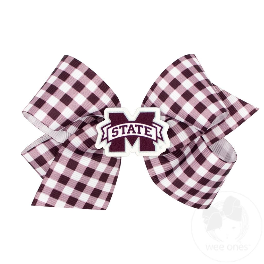 Medium Mississippi State Gingham Hair Bow with Logo Patch