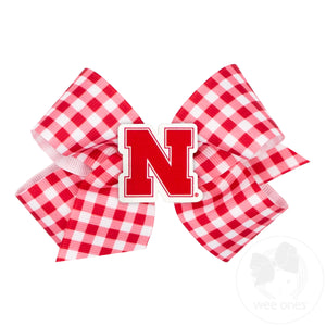Medium Nebraska Gingham Hair Bow with Logo Patch