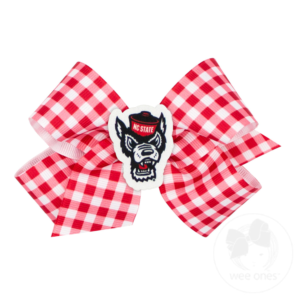 Medium North Carolina State Gingham Hair Bow with Logo Patch