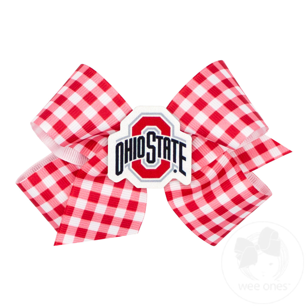 Medium Ohio State Gingham Hair Bow with Logo Patch