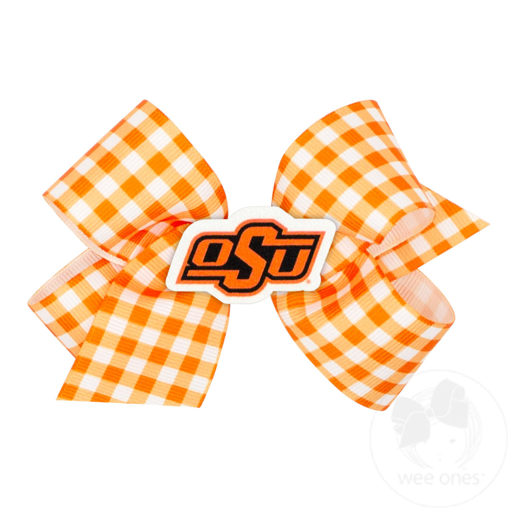 Medium Oklahoma State Gingham Hair Bow with Logo Patch