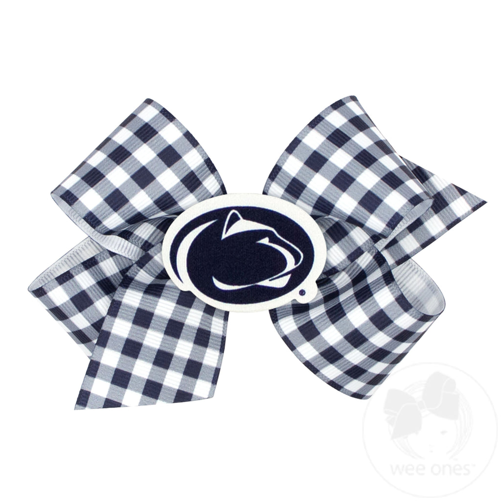 Medium Penn State Gingham Hair Bow with Logo Patch