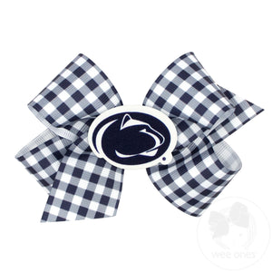 Medium Penn State Gingham Hair Bow with Logo Patch