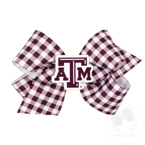 Medium Texas A&M Gingham Hair Bow with Logo Patch