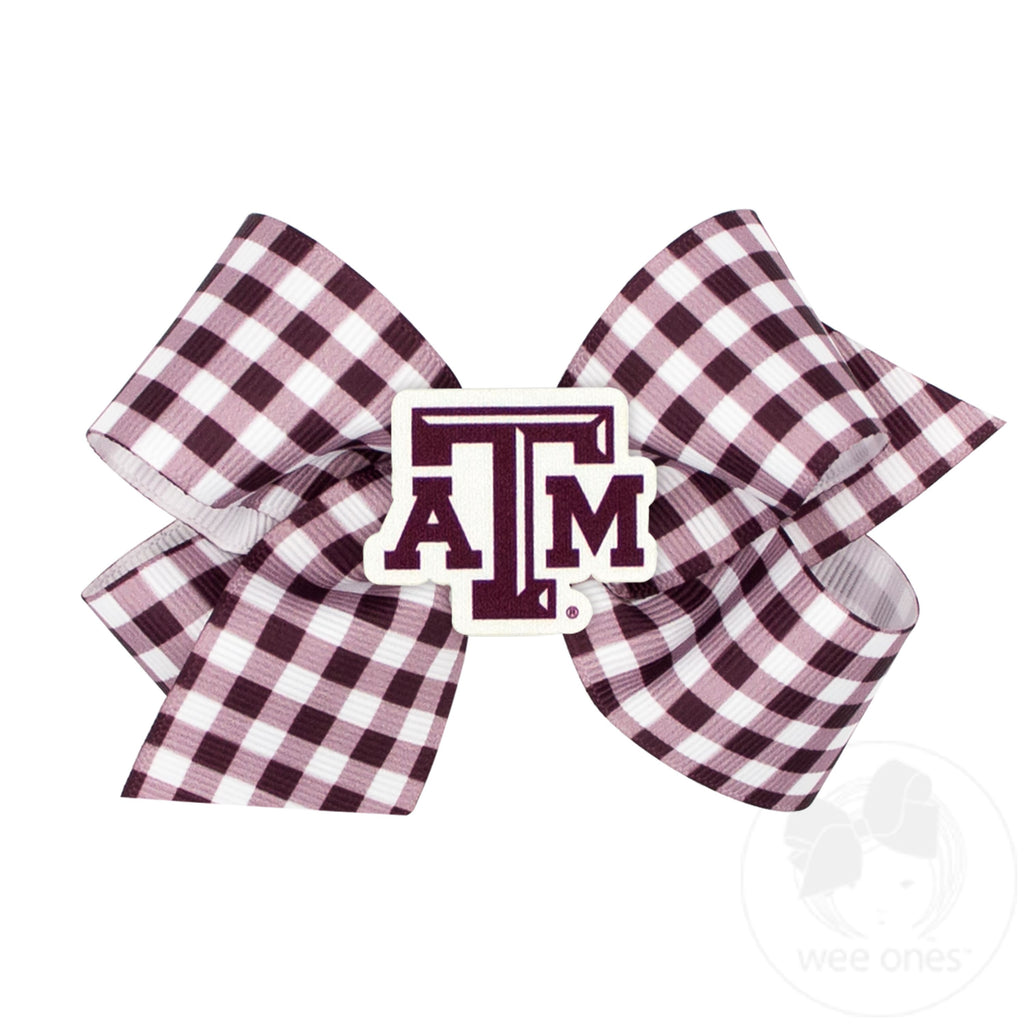 Medium Texas A&M Gingham Hair Bow with Logo Patch