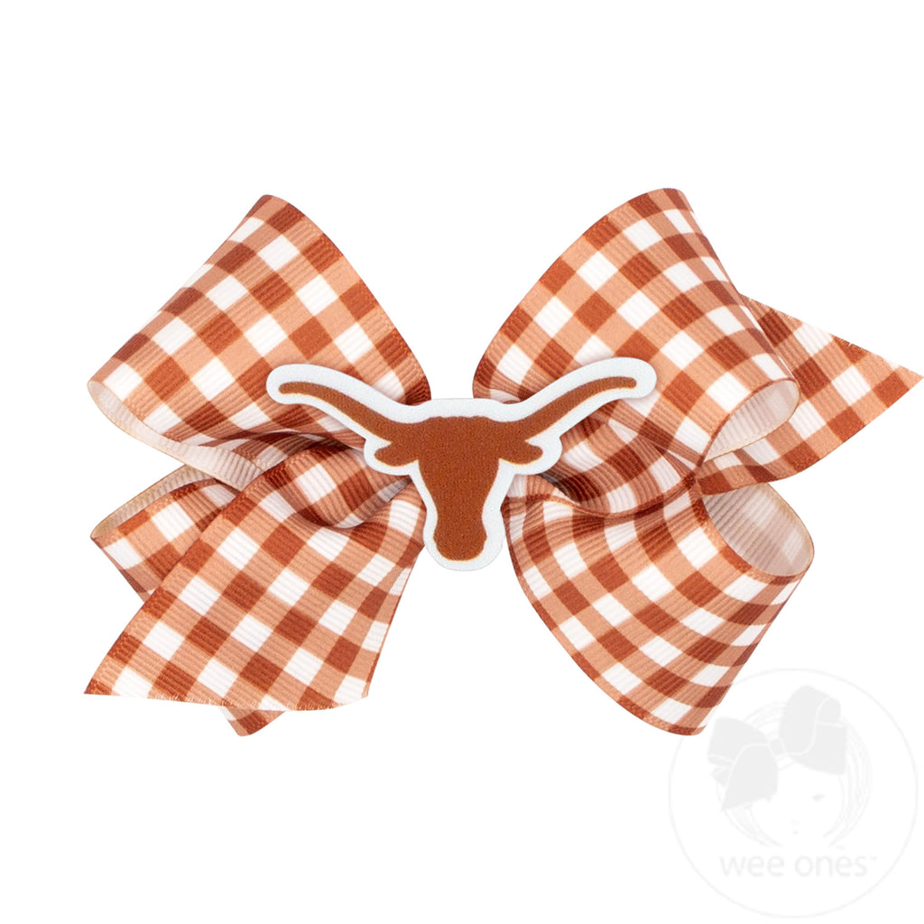 Medium University of Texas Gingham Hair Bow with Logo Patch