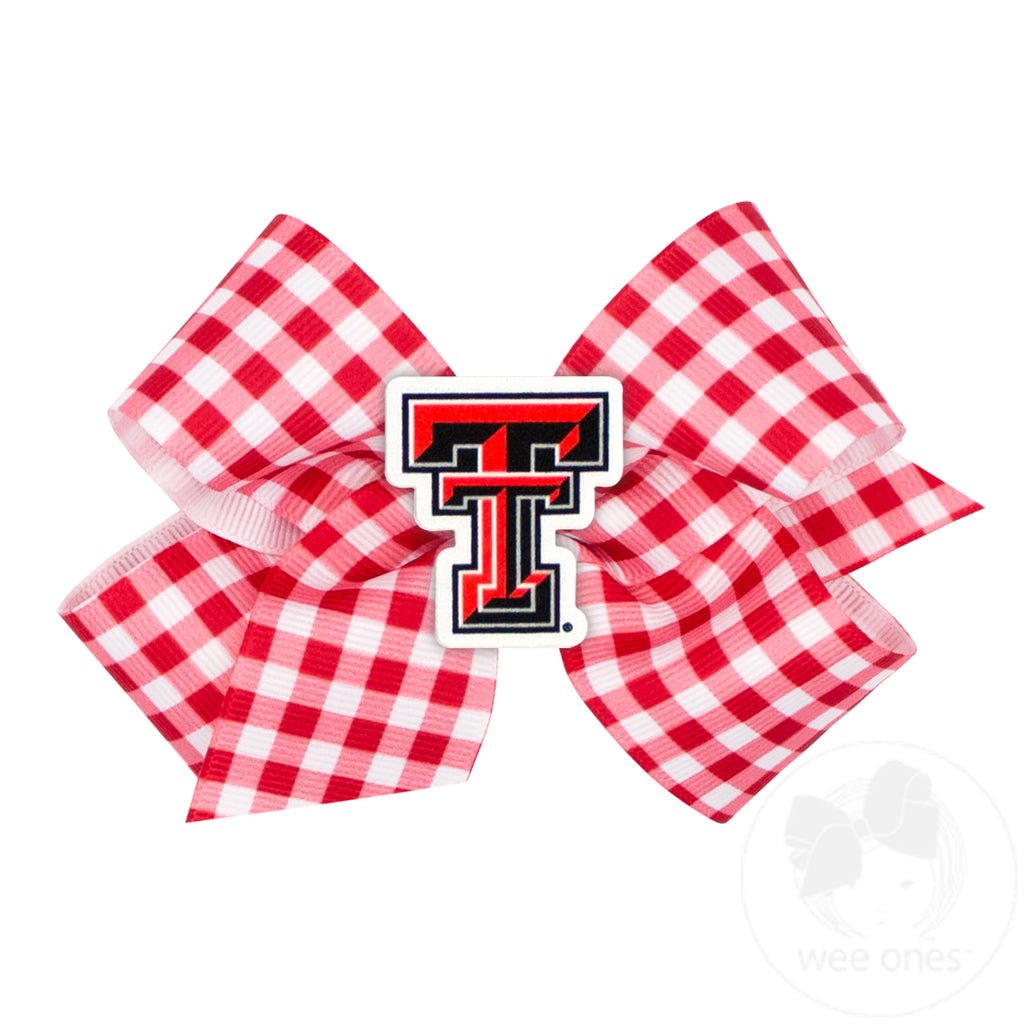 Medium Texas Tech Gingham Hair Bow with Logo Patch