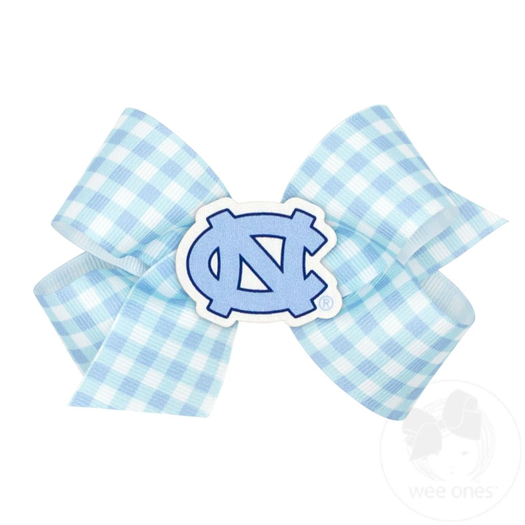 Medium North Carolina Gingham Hair Bow with Logo Patch