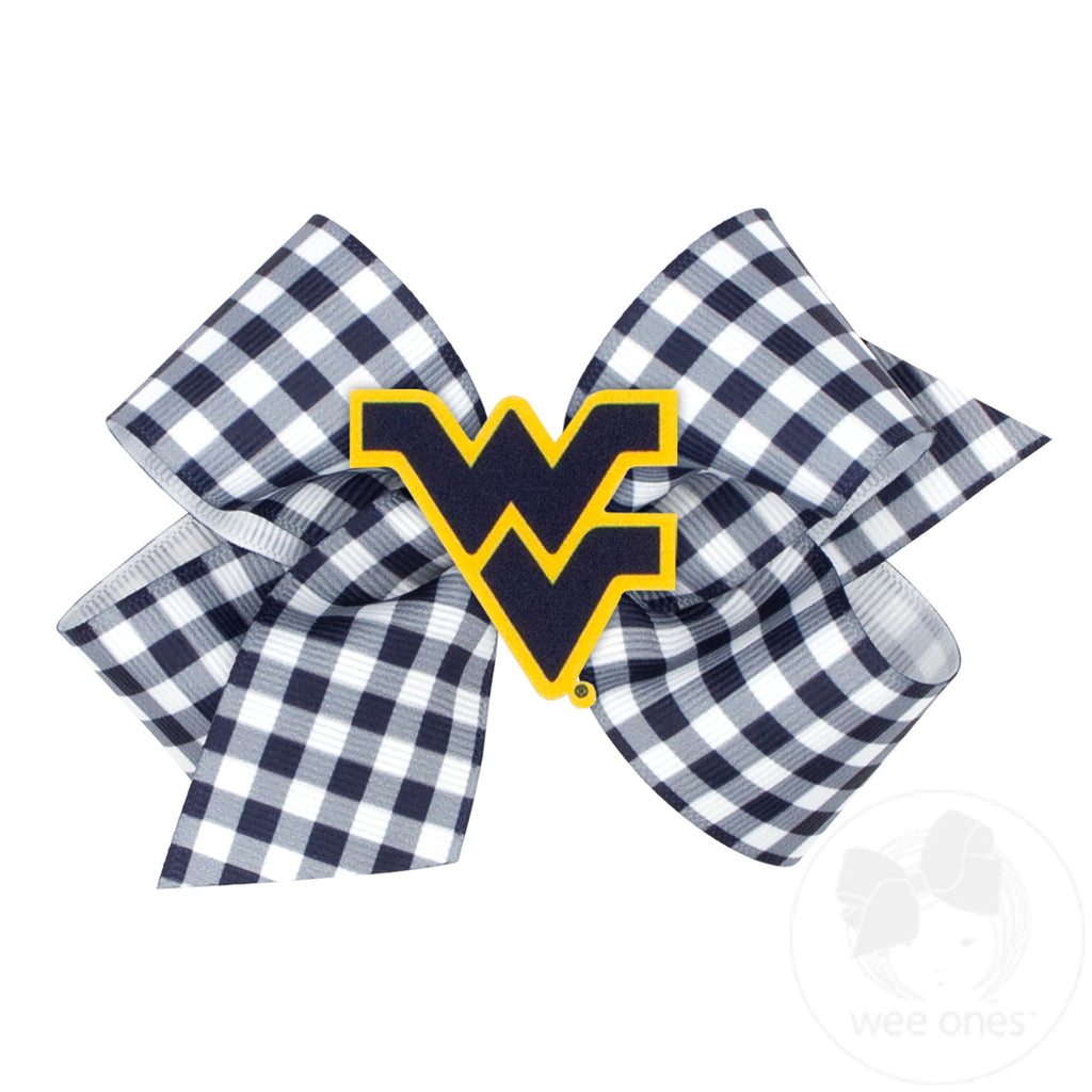 Medium West Virginia Gingham Hair Bow with Logo Patch