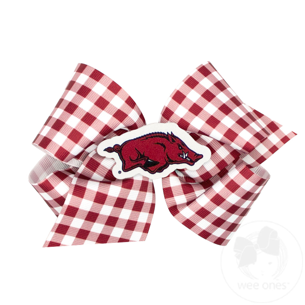 King Arkansas Gingham Hair Bow with Logo Patch