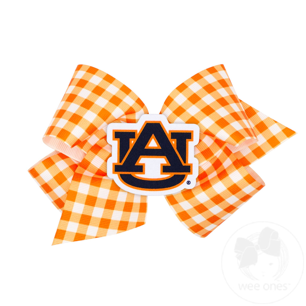King Auburn Gingham Hair Bow with Logo Patch