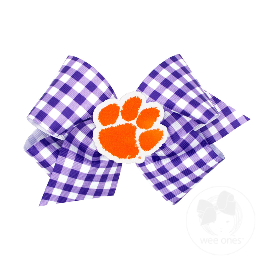 King Clemson Gingham Hair Bow with Logo Patch
