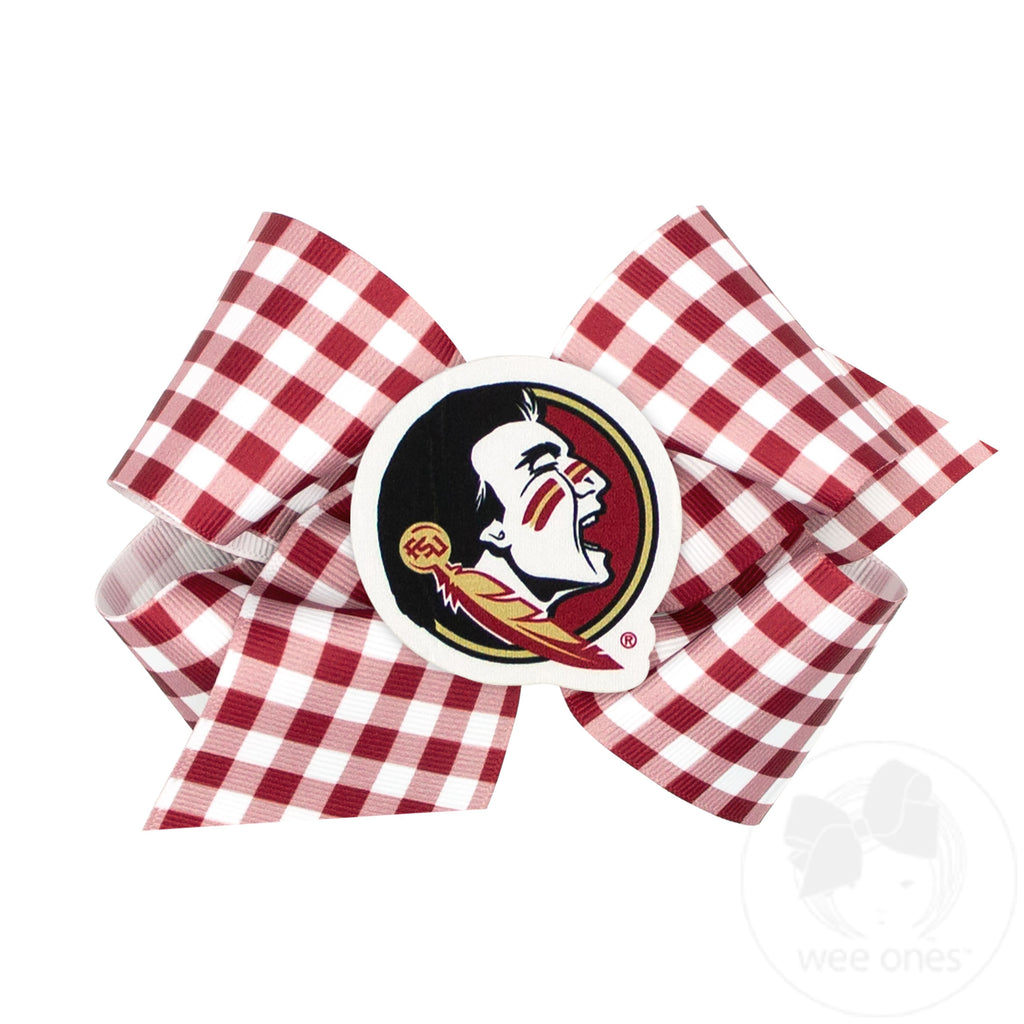 King Florida State Gingham Hair Bow with Logo Patch