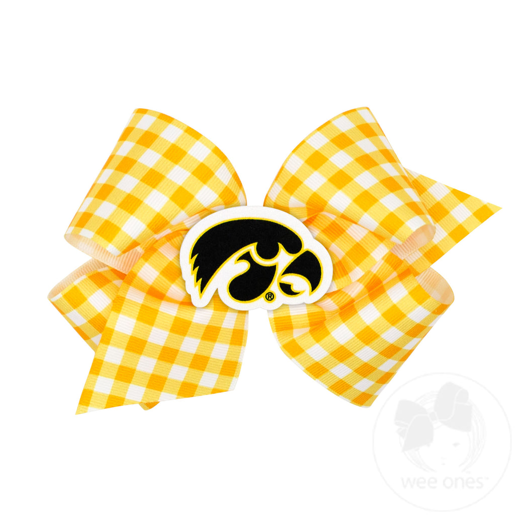 King Iowa Gingham Hair Bow with Logo Patch