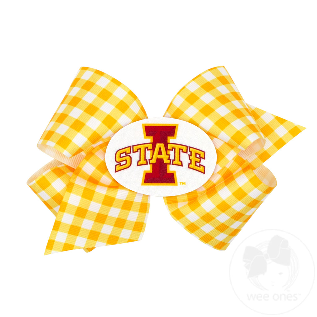 King Iowa State Gingham Hair Bow with Logo Patch