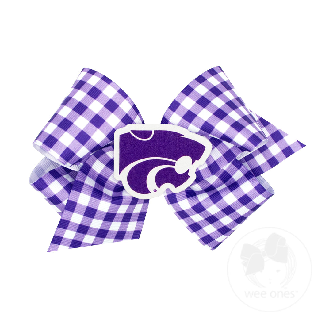 King Kansas State Gingham Hair Bow with Logo Patch