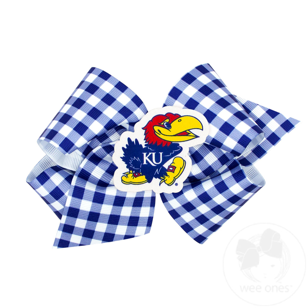 King Kansas Gingham Hair Bow with Logo Patch
