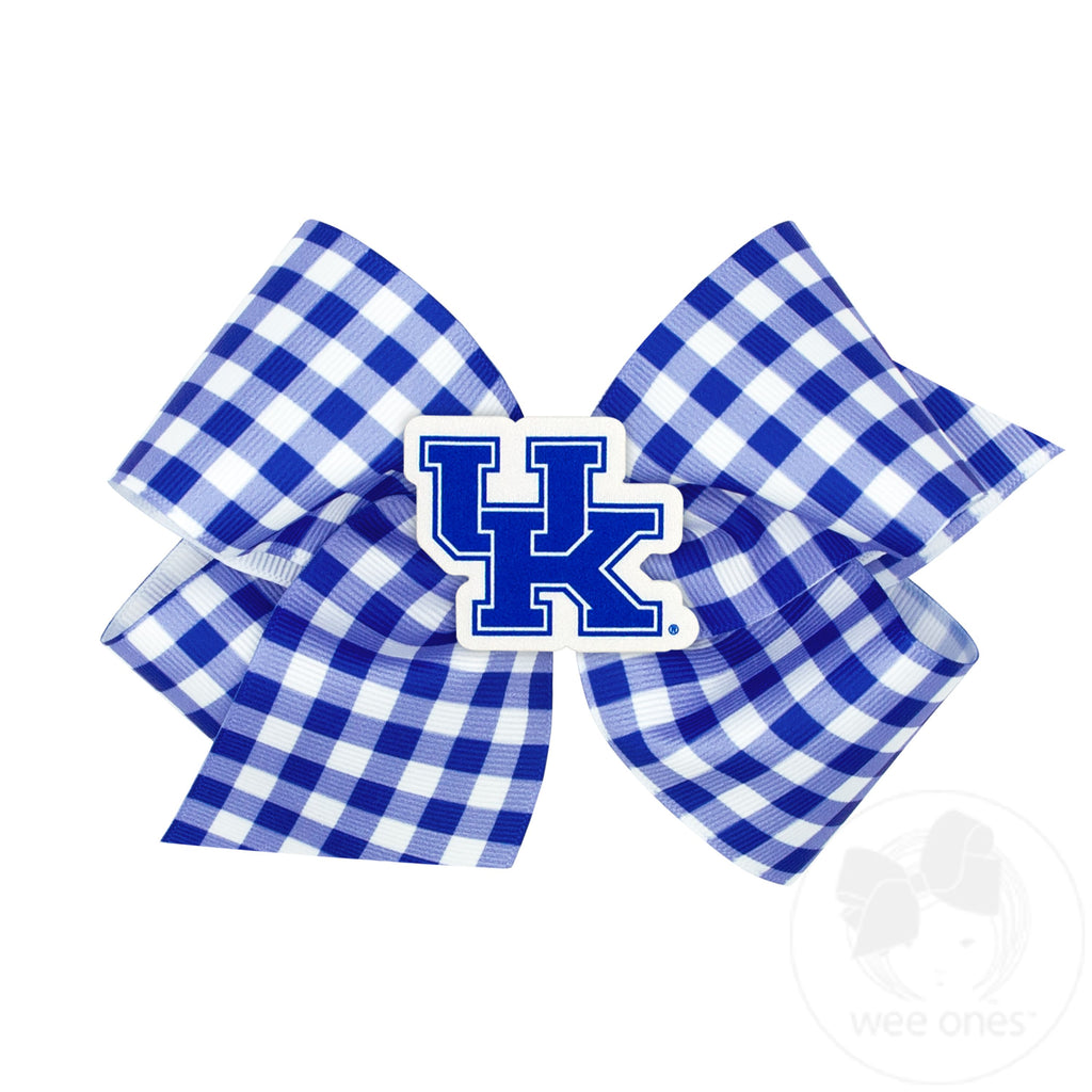 King Kentucky Gingham Hair Bow with Logo Patch