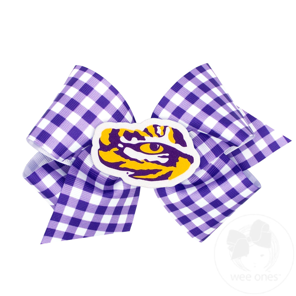 King Louisiana State Gingham Hair Bow with Logo Patch