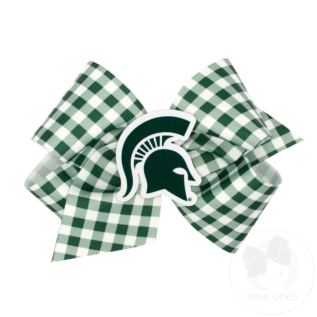King Michigan State Gingham Hair Bow with Logo Patch