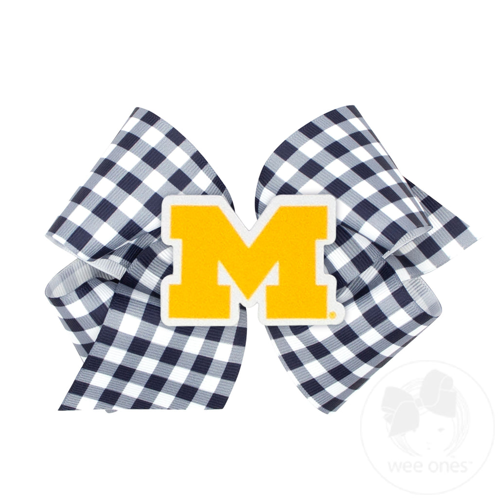 King Michigan Gingham Hair Bow with Logo Patch