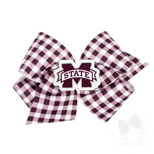 King Mississippi State Gingham Hair Bow with Logo Patch