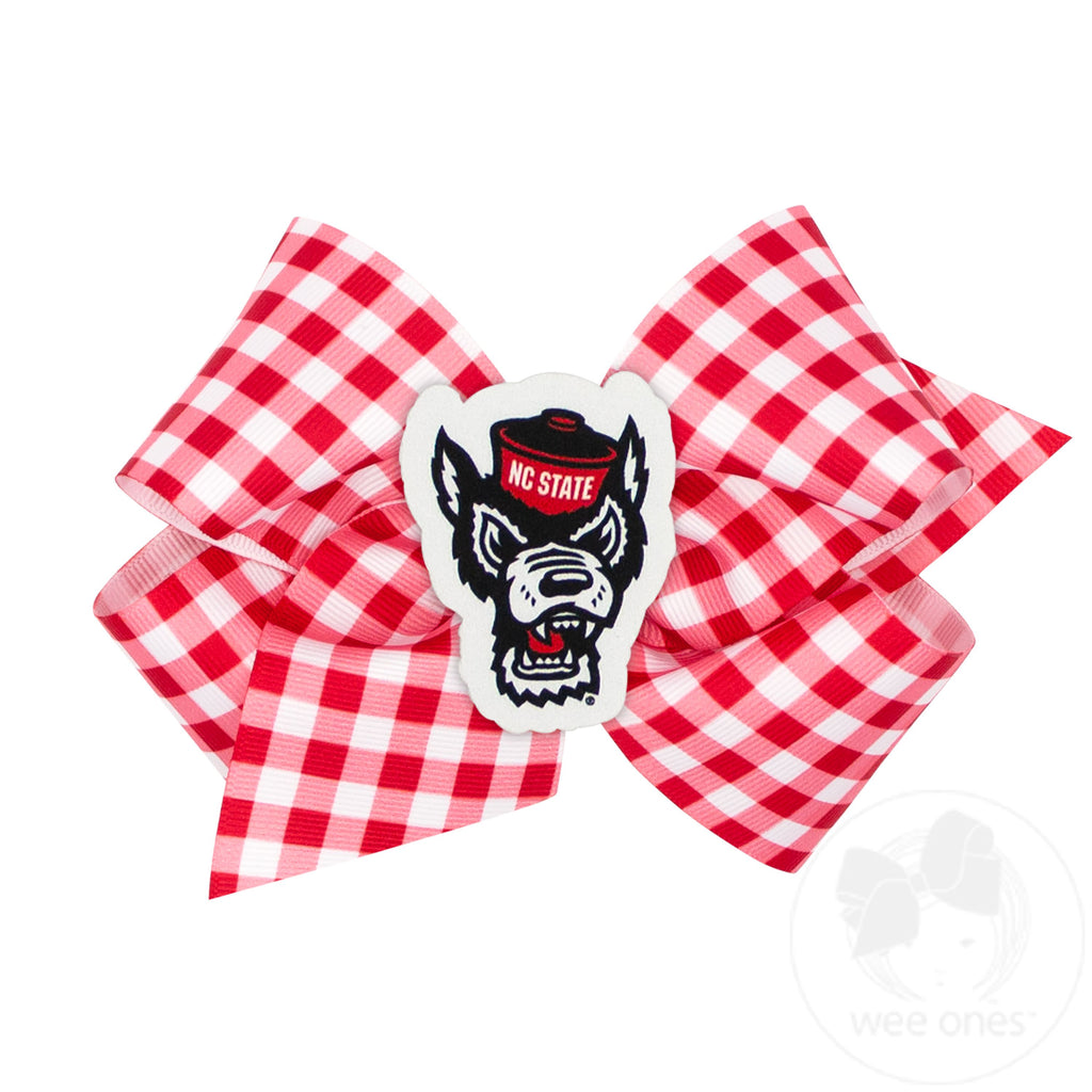 King North Carolina State Gingham Hair Bow with Logo Patch