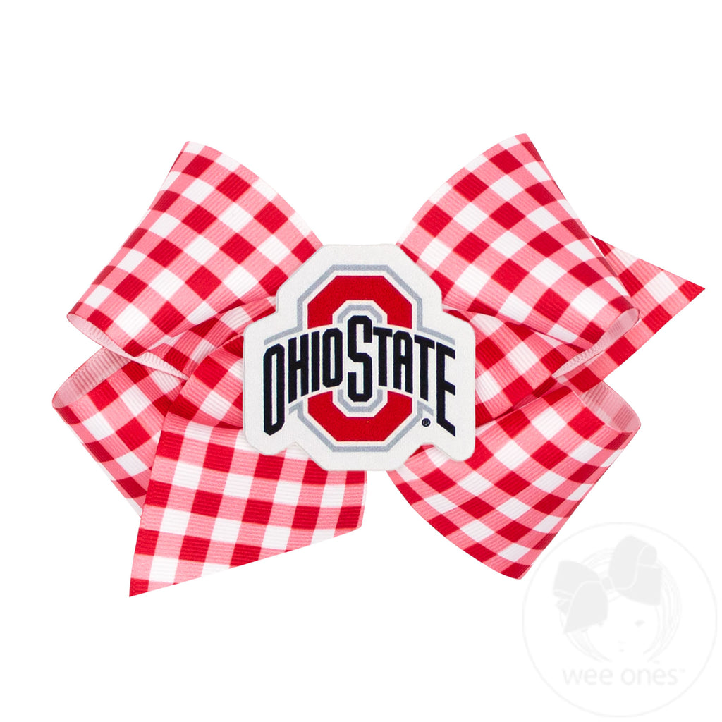 King Ohio State Gingham Hair Bow with Logo Patch