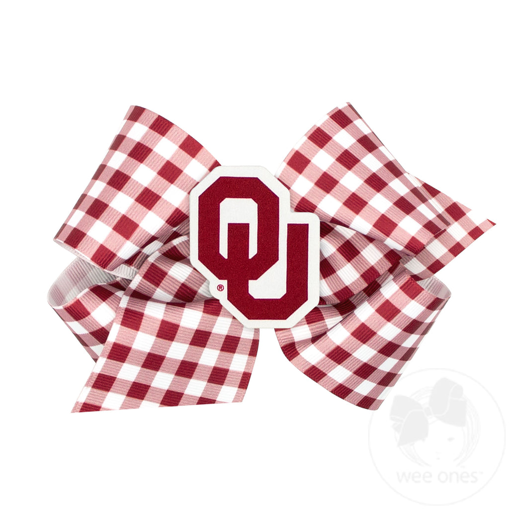 King Oklahoma Gingham Hair Bow with Logo Patch