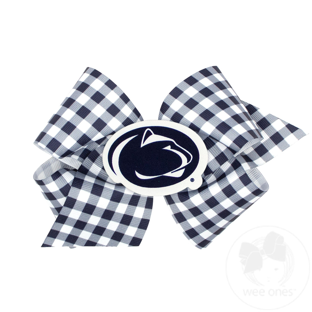 King Penn State Gingham Hair Bow with Logo Patch