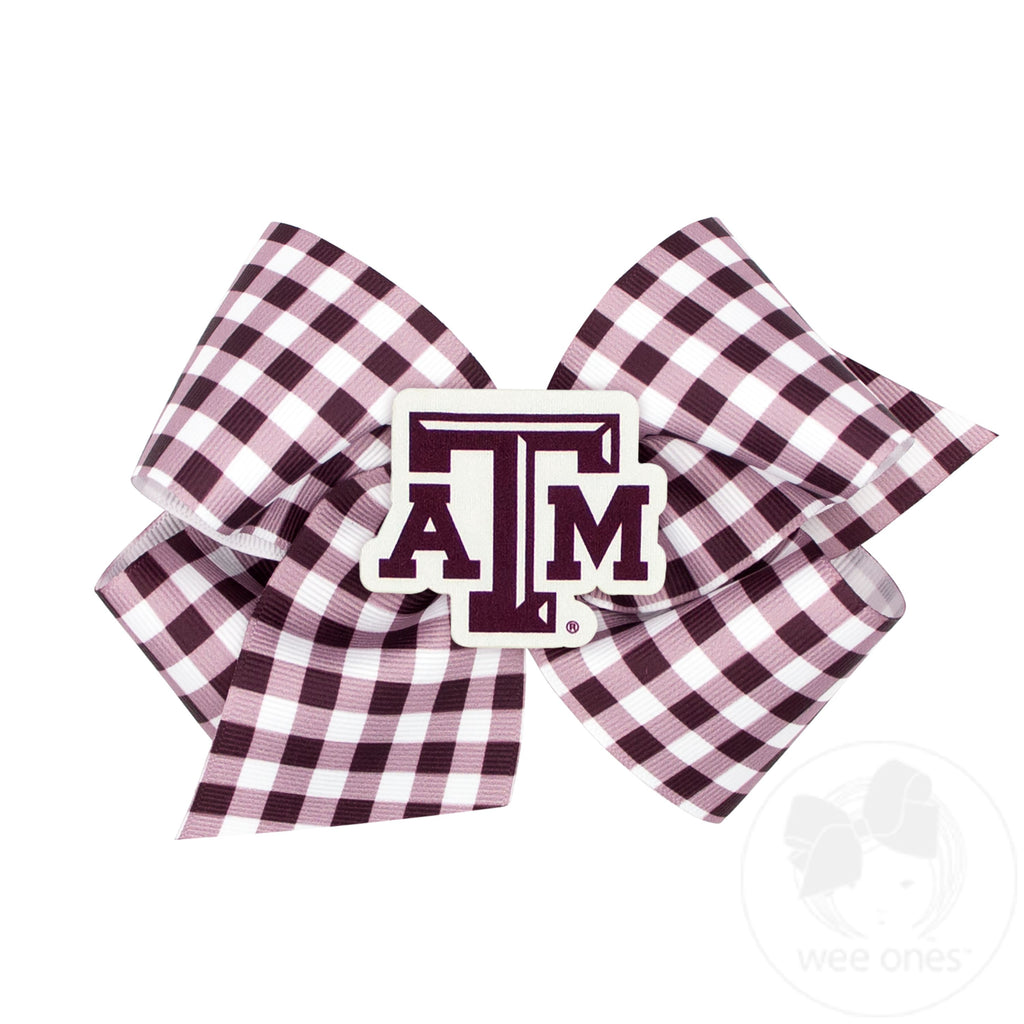 King Texas A&M Gingham Hair Bow with Logo Patch