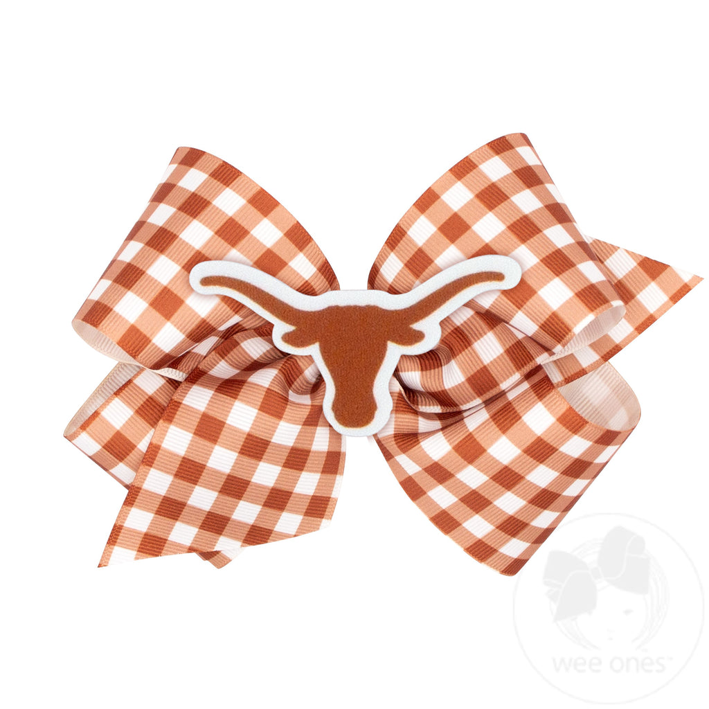 King University of Texas Gingham Hair Bow with Logo Patch